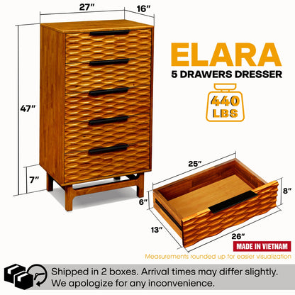 Acacia Elara Dresser with 5 Drawers for Stylish Storage Solutions - 2 Colors