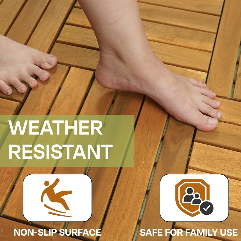Solid Wood Deck Tiles Solid Slat Style - Box of 9, 2 Colors