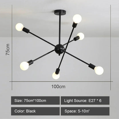Modern Industrial Sputnik Style Chandelier - Black/White/Gold