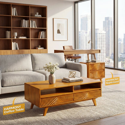 Harmony Solid Acacia Coffee Table with Drawers &amp; Open Storage - 3 Colors