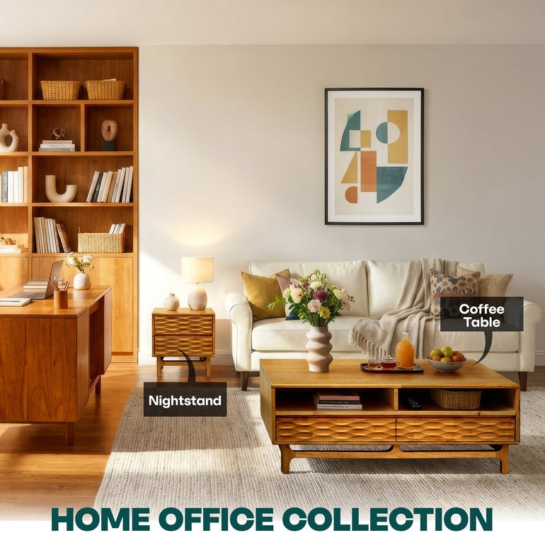 Elara 47.2” Acacia Coffee Table with Drawers &amp; Open Storage - 3 Colors