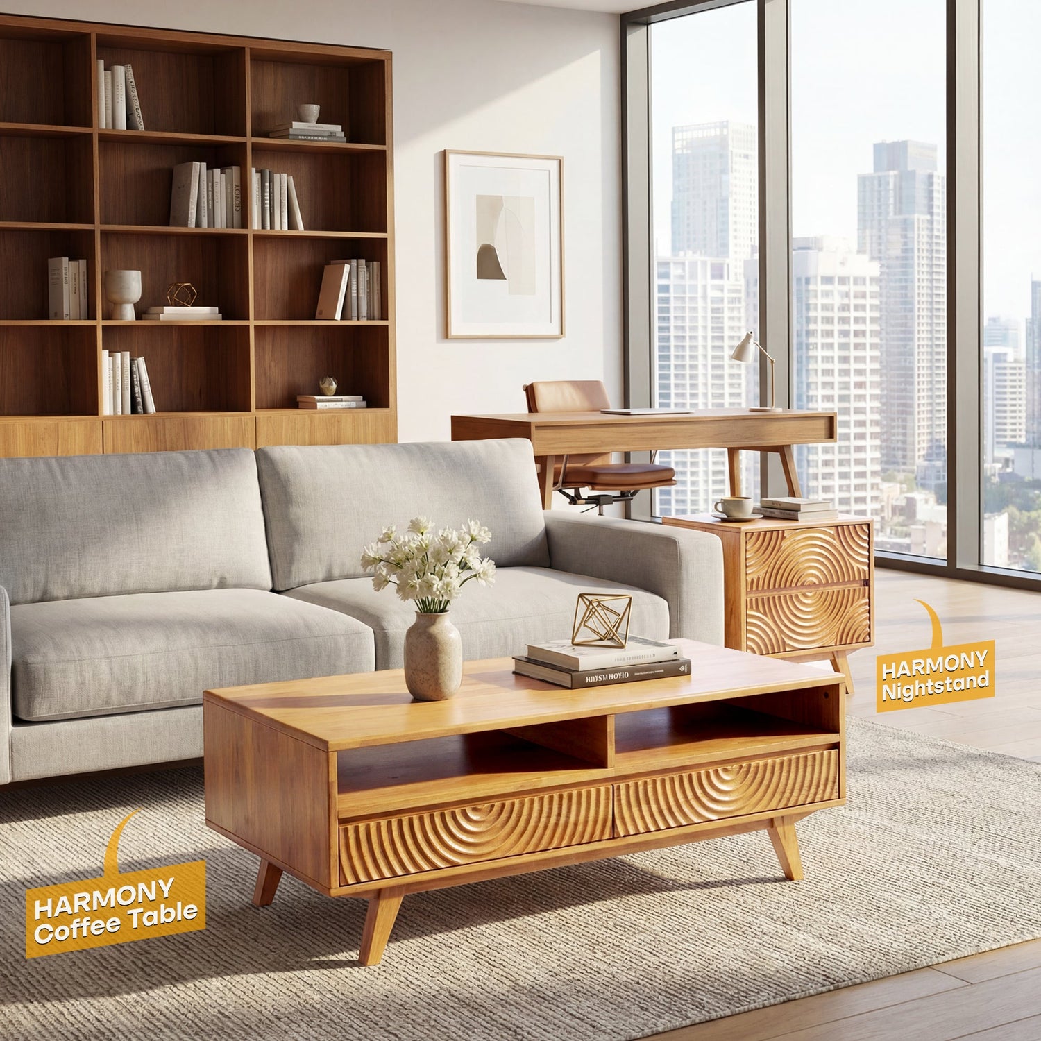 Harmony Solid Acacia Coffee Table with Drawers &amp; Open Storage - 3 Colors