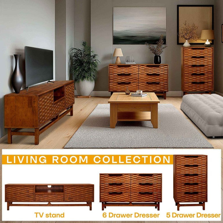Elara Acacia Wood 6 Drawer Dresser - 3 Colors