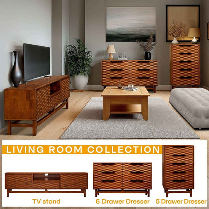 Elara Acacia Wood 6 Drawer Dresser - 3 Colors