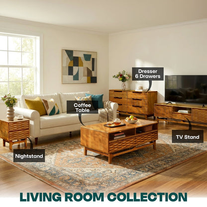 Elara 47.2” Acacia Coffee Table with Drawers &amp; Open Storage - 3 Colors