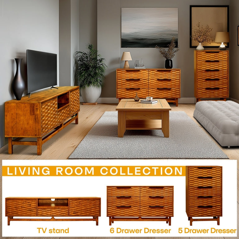 Elara Acacia Wood 6 Drawer Dresser - 3 Colors