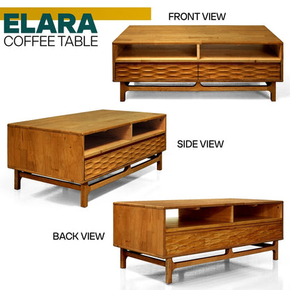 Elara 47.2” Acacia Coffee Table with Drawers &amp; Open Storage - 3 Colors