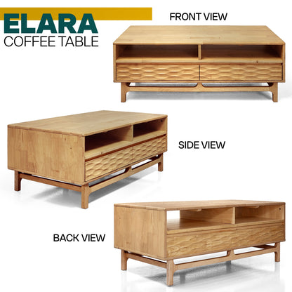 Elara 47.2” Acacia Coffee Table with Drawers &amp; Open Storage - 3 Colors
