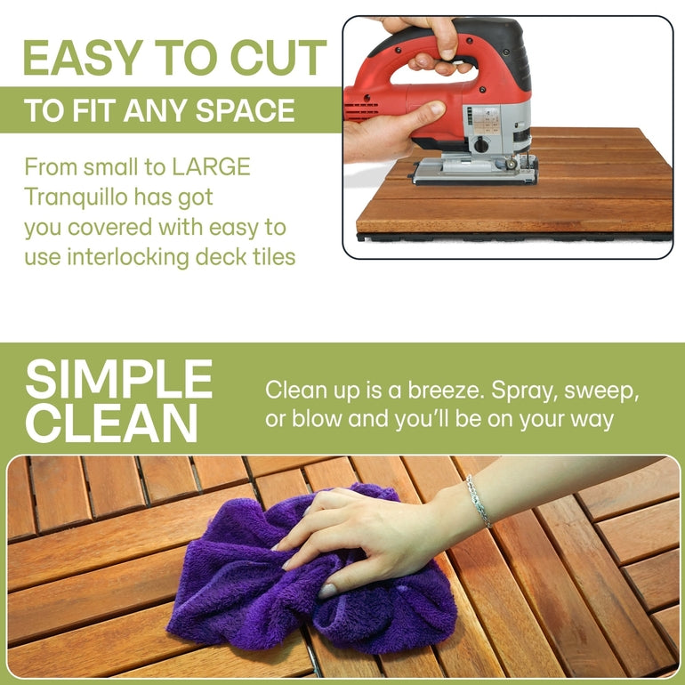 Solid Wood Deck Tiles Solid Slat Style - Box of 9, 2 Colors
