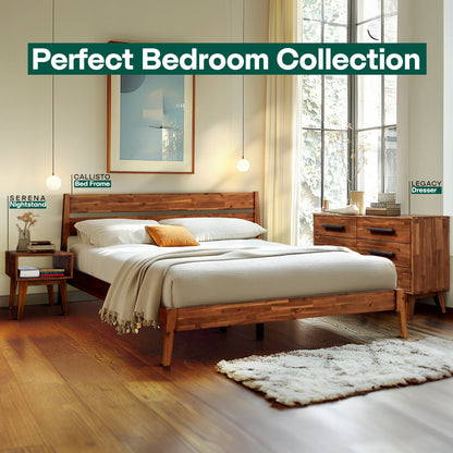Callisto Solid Acacia Wood Bed Frame and Nightstand Set - 2 Colors