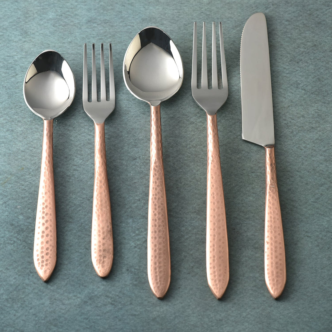 Crimson Hammered Flatware 5 Piece Place Setting