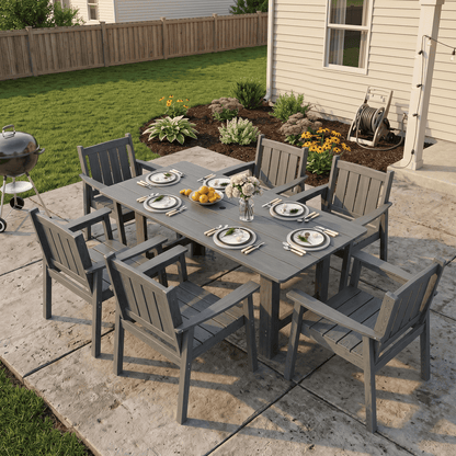 7-Piece HDPE Outdoor Dining Table and Chairs with Umbrella Hole - Multiple Sizes, 2 Colors