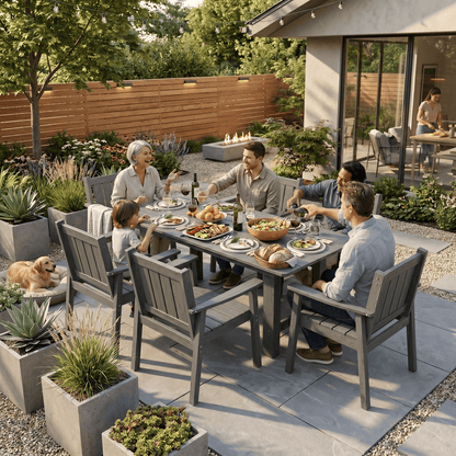 7-Piece HDPE Outdoor Dining Table and Chairs with Umbrella Hole - Multiple Sizes, 2 Colors