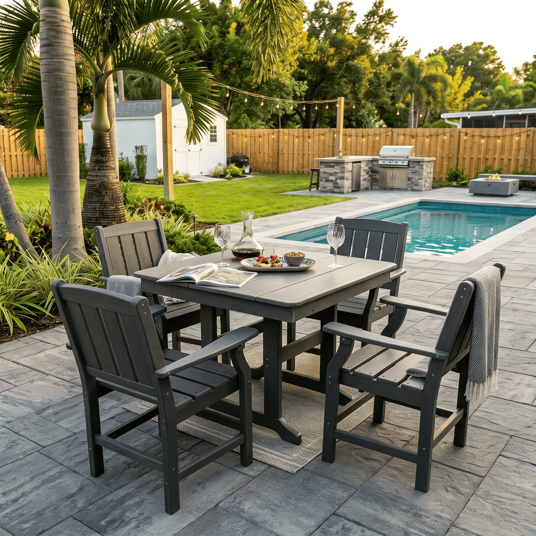 Corex HDPE Outdoor Dining Sets - 5 Piece, Gray or Black