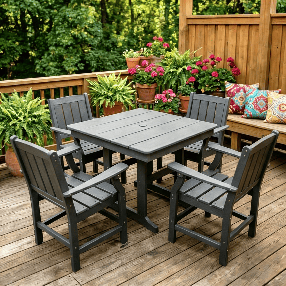Corex HDPE Outdoor Dining Sets - 5 Piece, Gray or Black