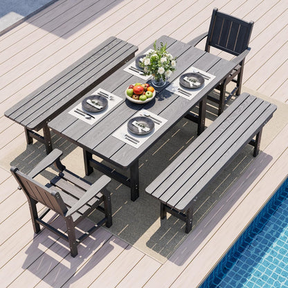 7-Piece HDPE Outdoor Dining Table and Chairs with Umbrella Hole - Multiple Sizes, 2 Colors