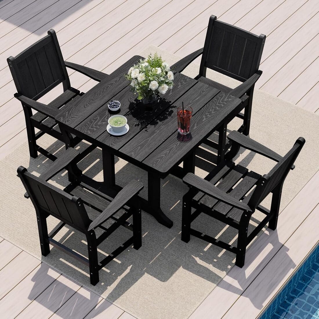 Corex HDPE Outdoor Dining Sets - 5 Piece, Gray or Black