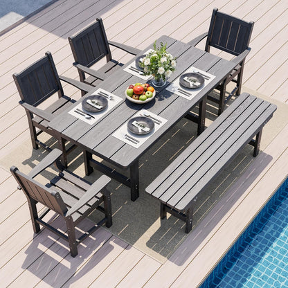 7-Piece HDPE Outdoor Dining Table and Chairs with Umbrella Hole - Multiple Sizes, 2 Colors
