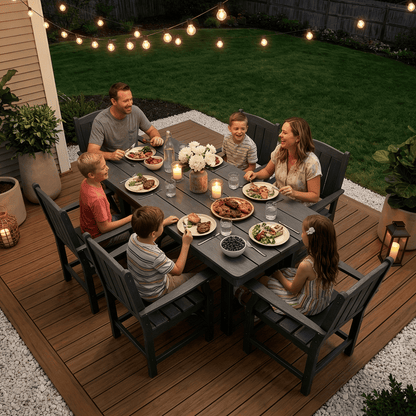 7-Piece HDPE Outdoor Dining Table and Chairs with Umbrella Hole - Multiple Sizes, 2 Colors