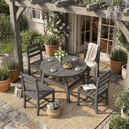 7-Piece HDPE Outdoor Dining Table and Chairs with Umbrella Hole - Multiple Sizes, 2 Colors