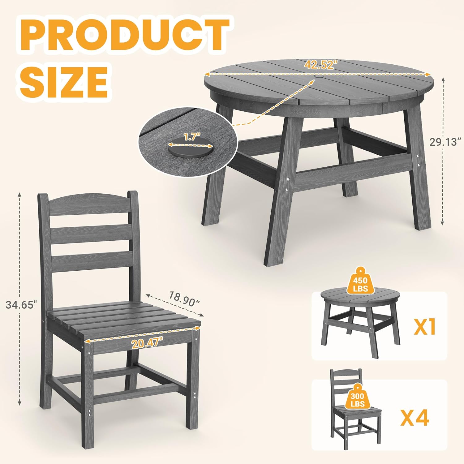 7-Piece HDPE Outdoor Dining Table and Chairs with Umbrella Hole - Multiple Sizes, 2 Colors