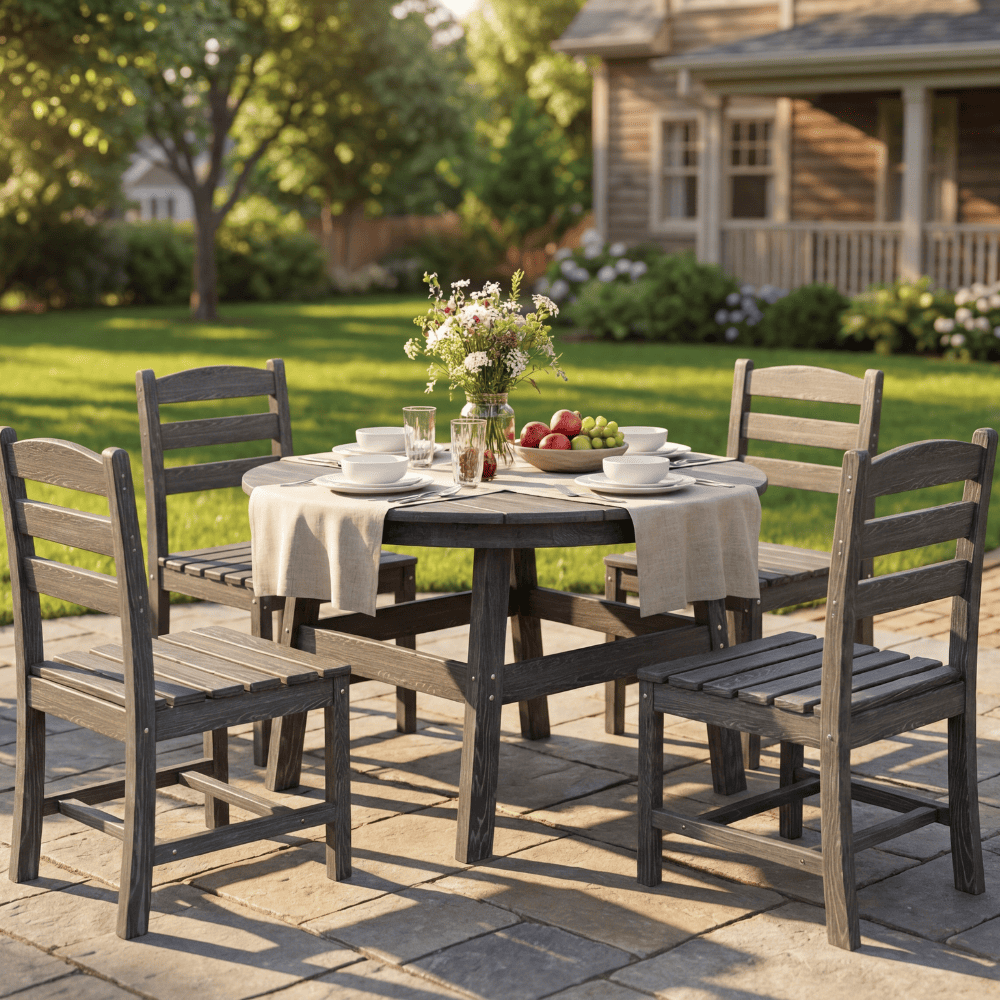 7-Piece HDPE Outdoor Dining Table and Chairs with Umbrella Hole - Multiple Sizes, 2 Colors