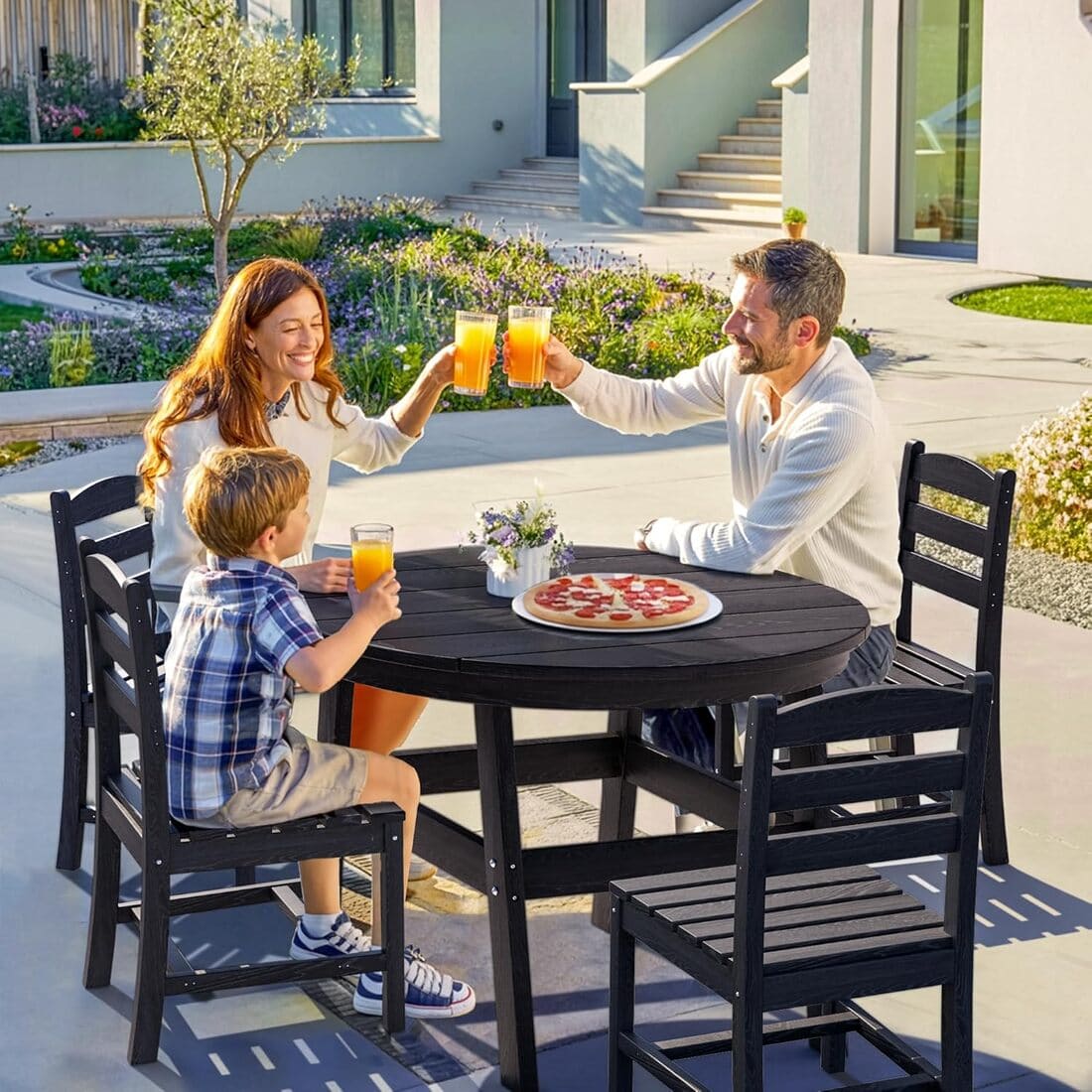 Corex HDPE Outdoor Dining Sets - 5 Piece, Gray or Black