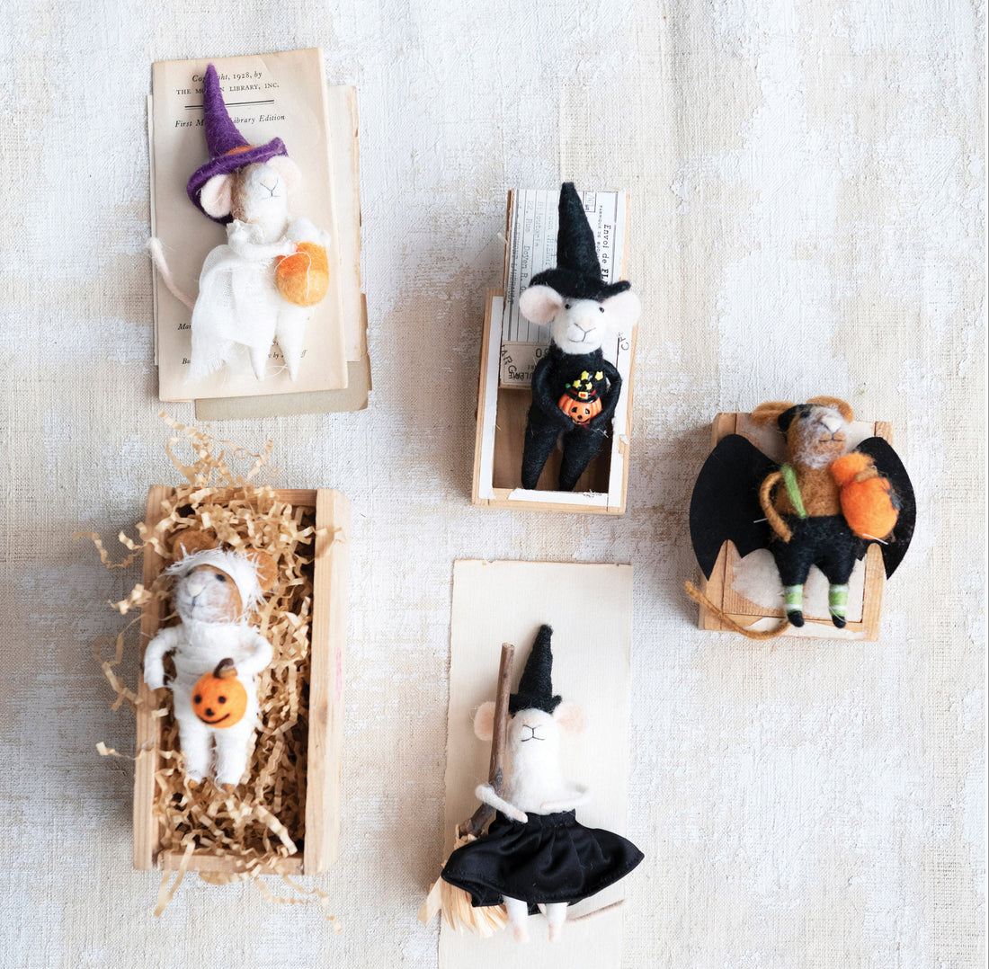 Wool Felt Mouse Critters in Halloween Costumes