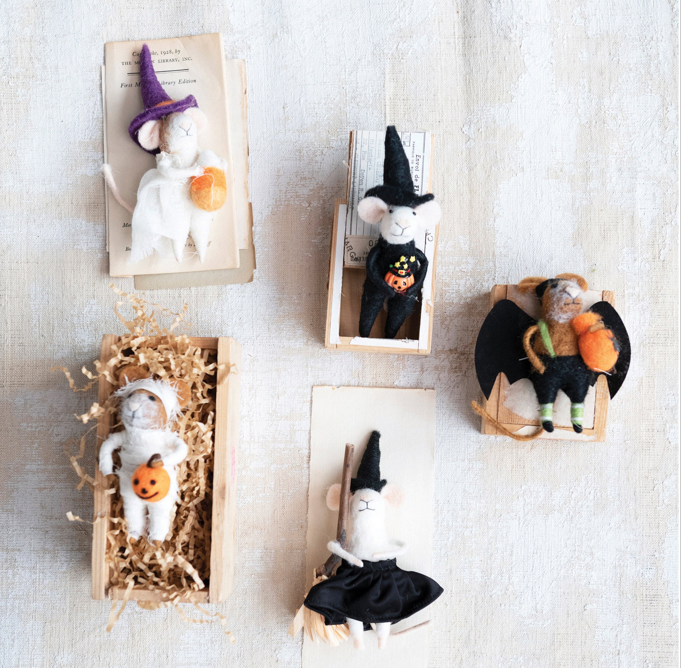 Wool Felt Mouse Critters in Halloween Costumes