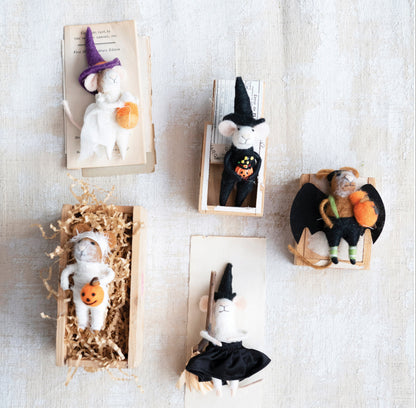 Wool Felt Mouse Critters in Halloween Costumes