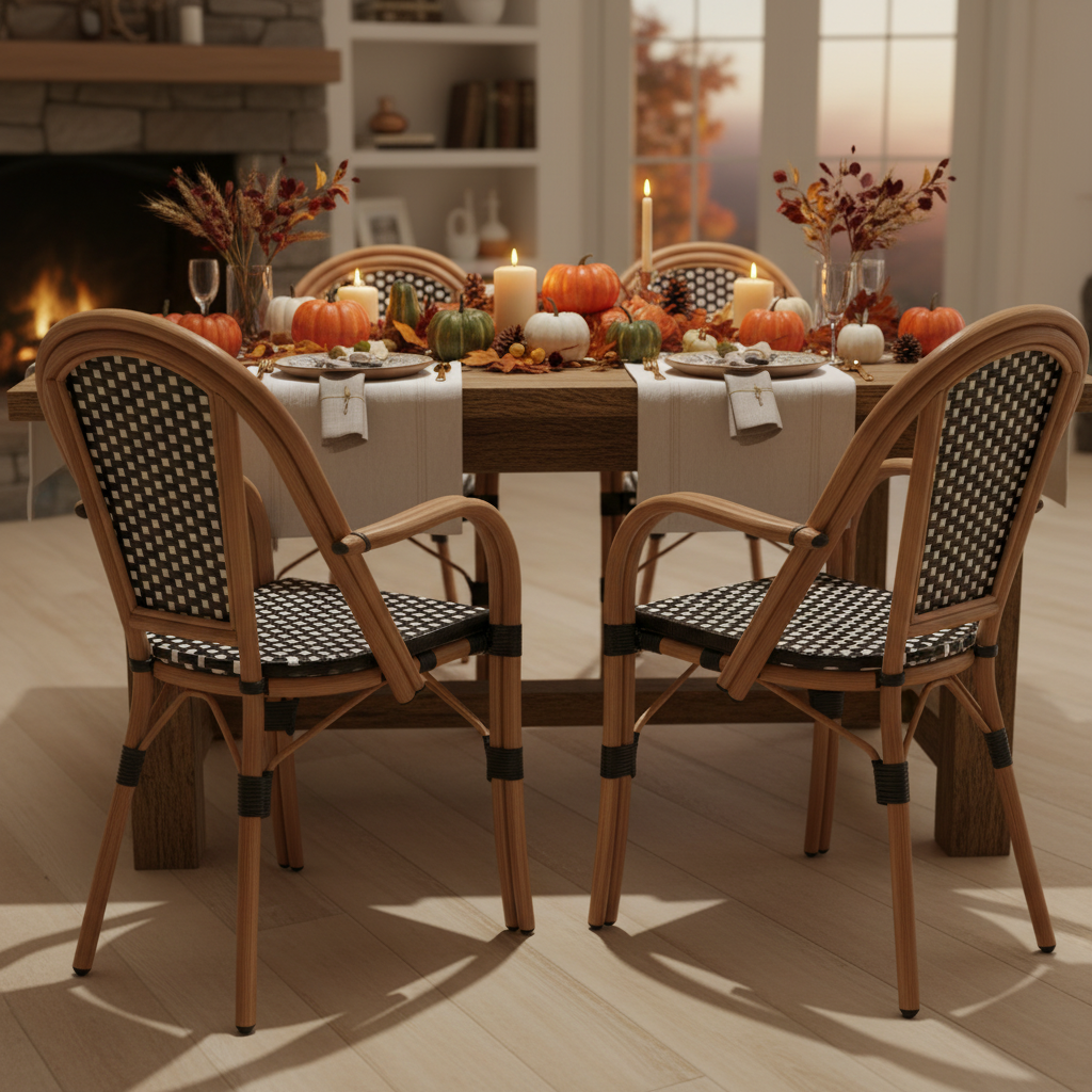 Hand-Woven French Bistro Style Indoor/Outdoor Dining Chairs - Set of 2 in Blue or Black