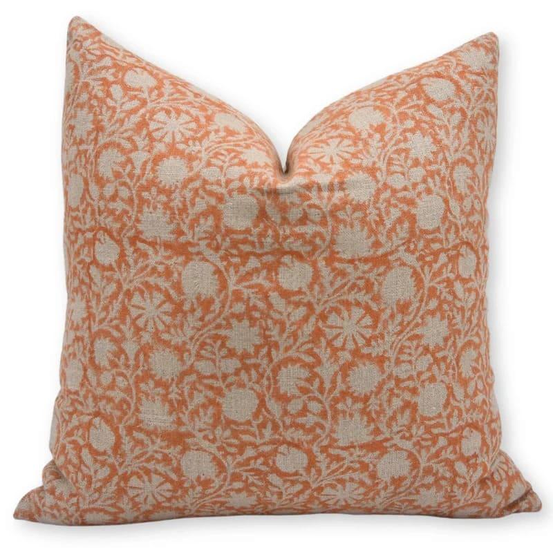 Chakri Handmade Block Printed Linen Pillow Cover - Copper