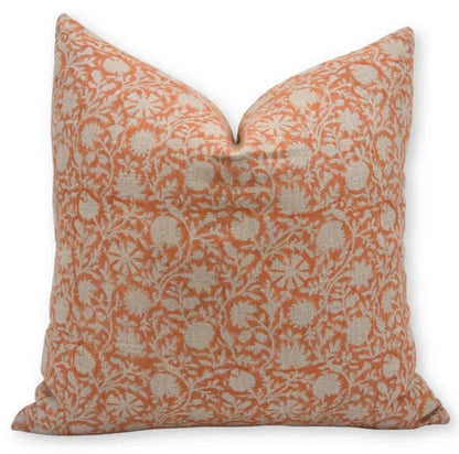 Chakri Handmade Block Printed Linen Pillow Cover - Copper