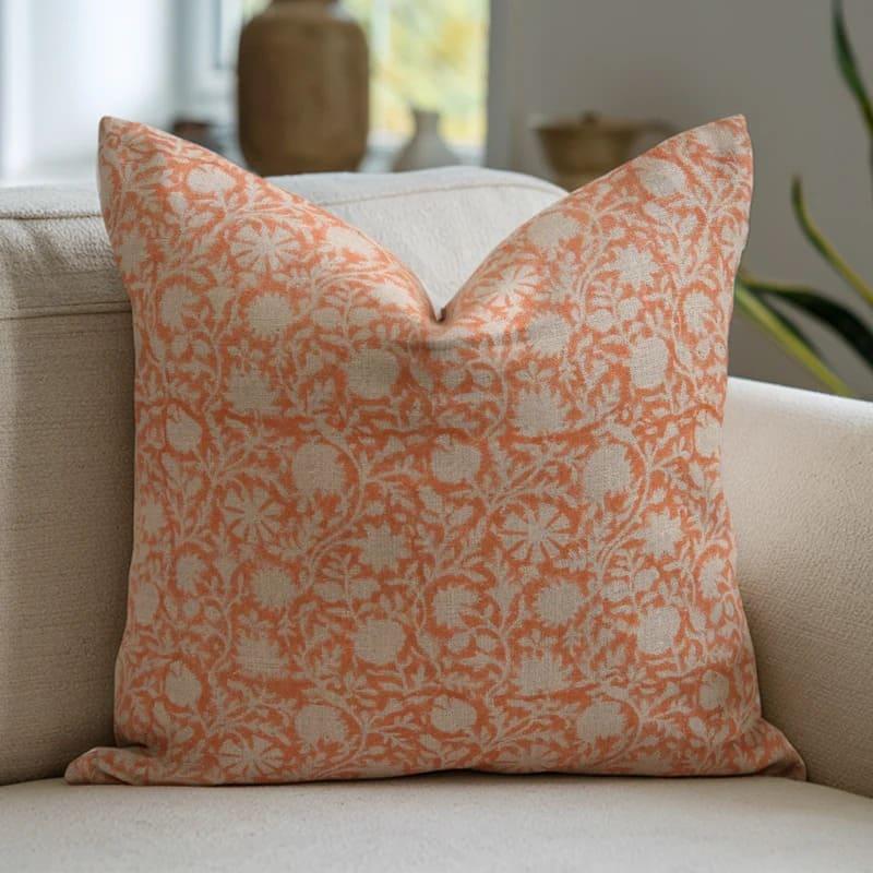 Chakri Handmade Block Printed Linen Pillow Cover - Copper
