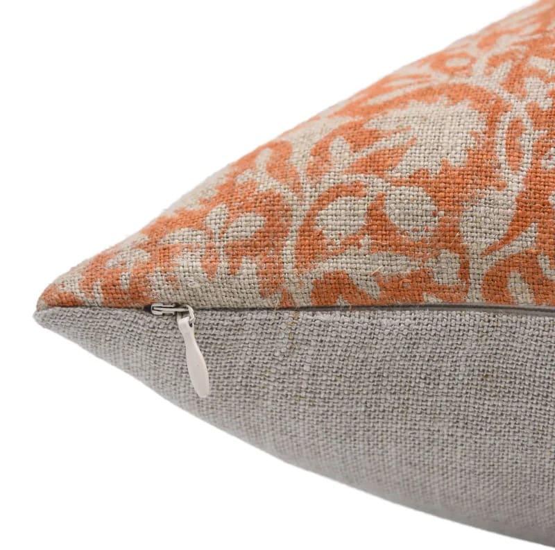 Chakri Handmade Block Printed Linen Pillow Cover - Copper