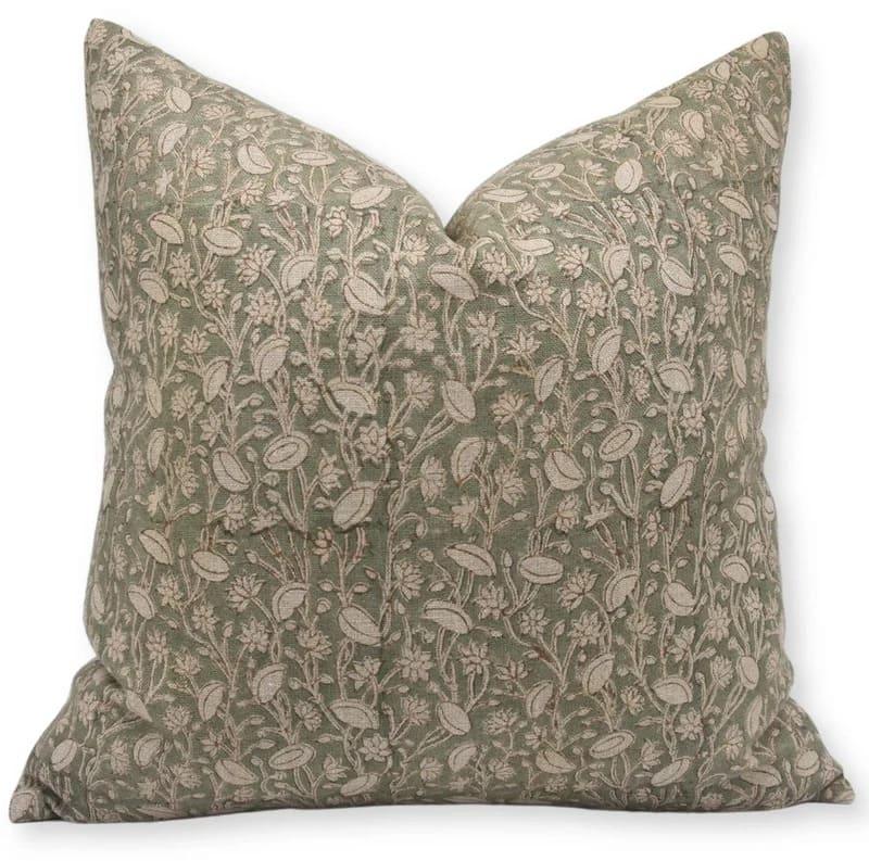 Pishta Handmade Green/Brown Block Print Pillow Cover