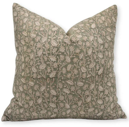 Pishta Handmade Green/Brown Block Print Pillow Cover