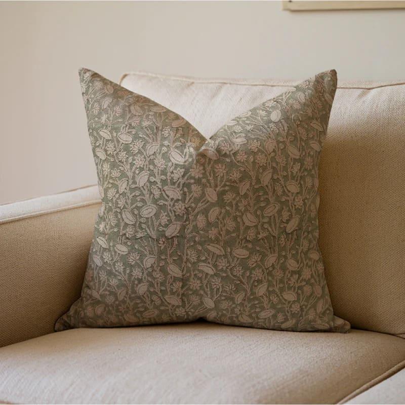 Pishta Handmade Green/Brown Block Print Pillow Cover