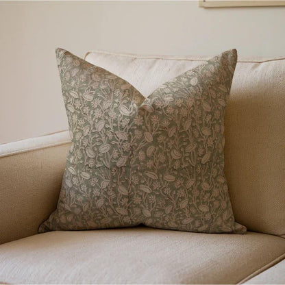 Pishta Handmade Green/Brown Block Print Pillow Cover