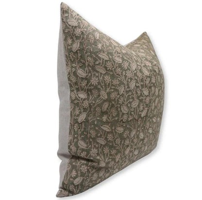 Pishta Handmade Green/Brown Block Print Pillow Cover