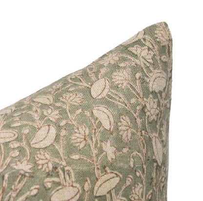 Pishta Handmade Green/Brown Block Print Pillow Cover
