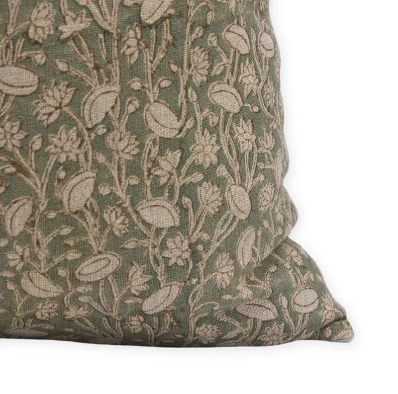 Pishta Handmade Green/Brown Block Print Pillow Cover