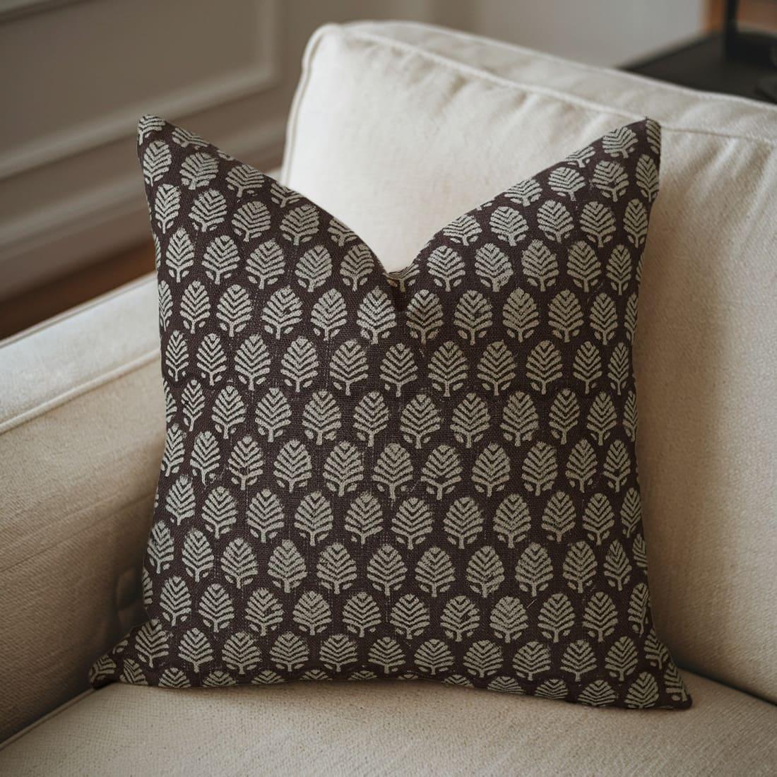 Sangmarmar Handmade Block Print Pillow Cover - Dark Brown