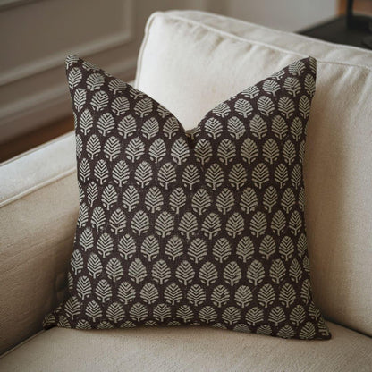 Sangmarmar Handmade Block Print Pillow Cover - Dark Brown