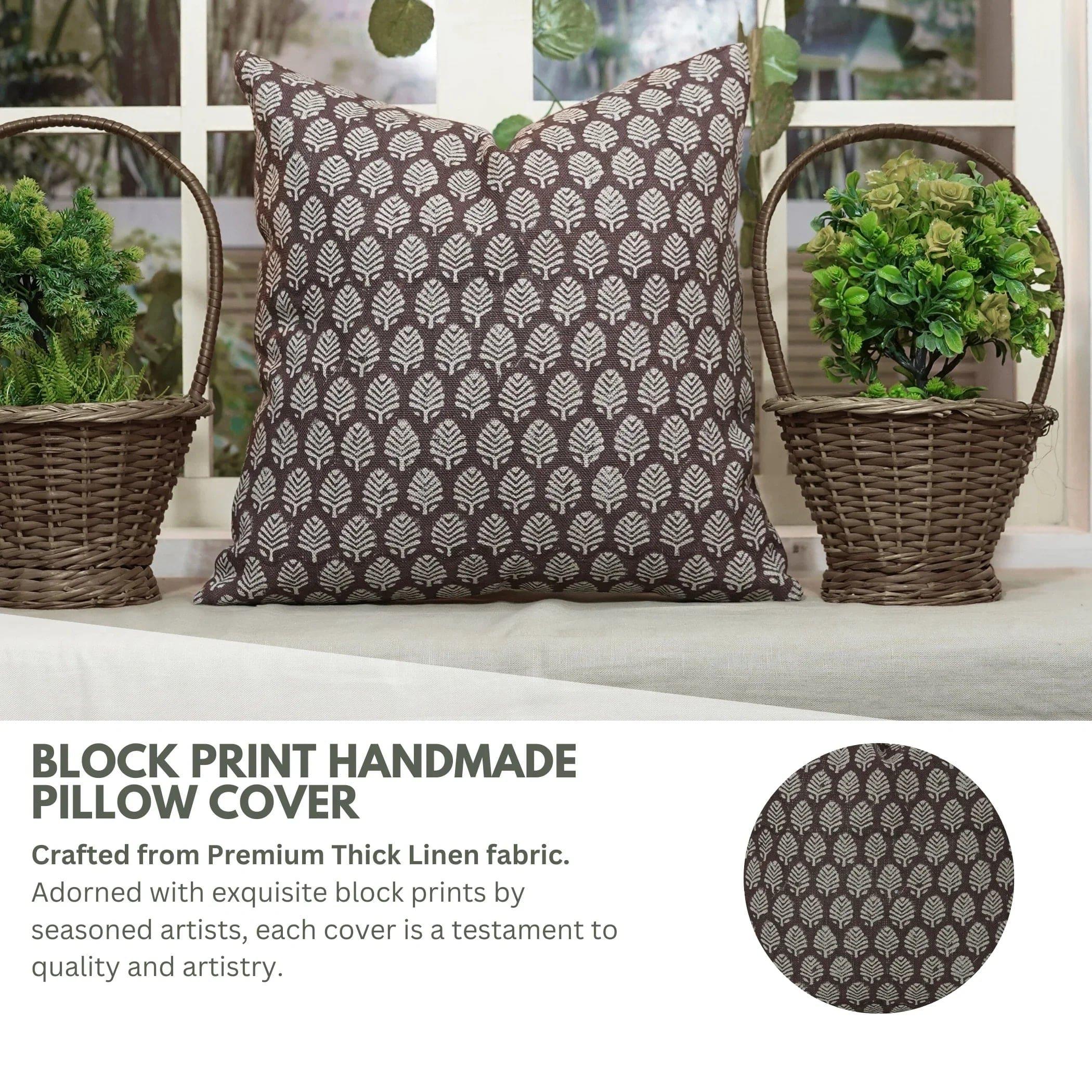 Sangmarmar Handmade Block Print Pillow Cover - Dark Brown