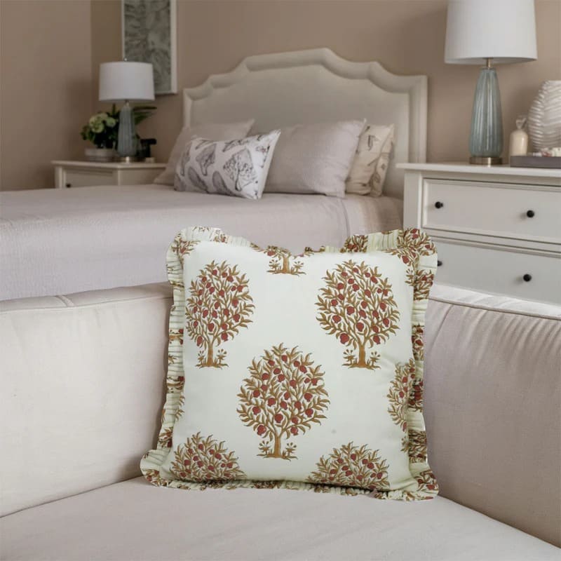 Anar Handmade Block Print Ruffled Pillow Cover