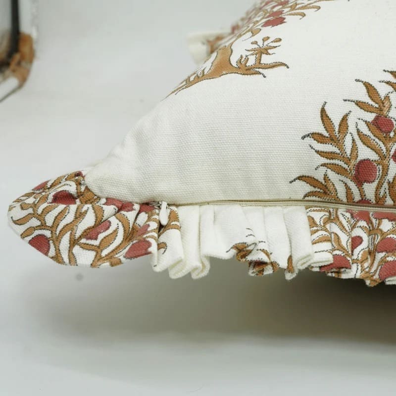 Anar Handmade Block Print Ruffled Pillow Cover