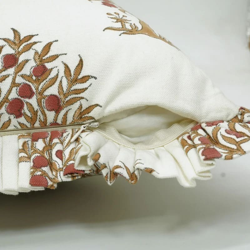 Anar Handmade Block Print Ruffled Pillow Cover