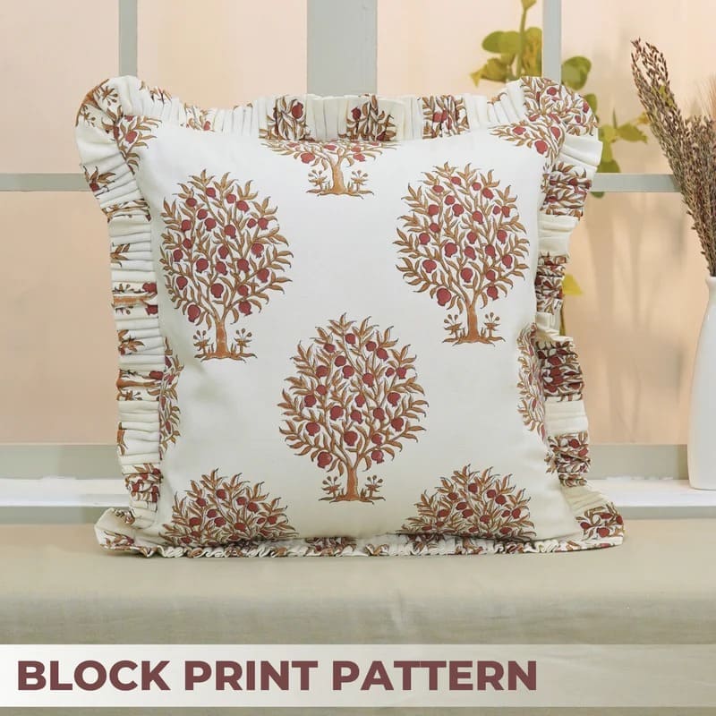 Anar Handmade Block Print Ruffled Pillow Cover