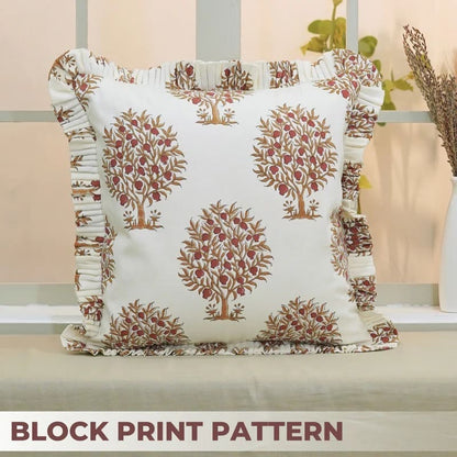 Anar Handmade Block Print Ruffled Pillow Cover